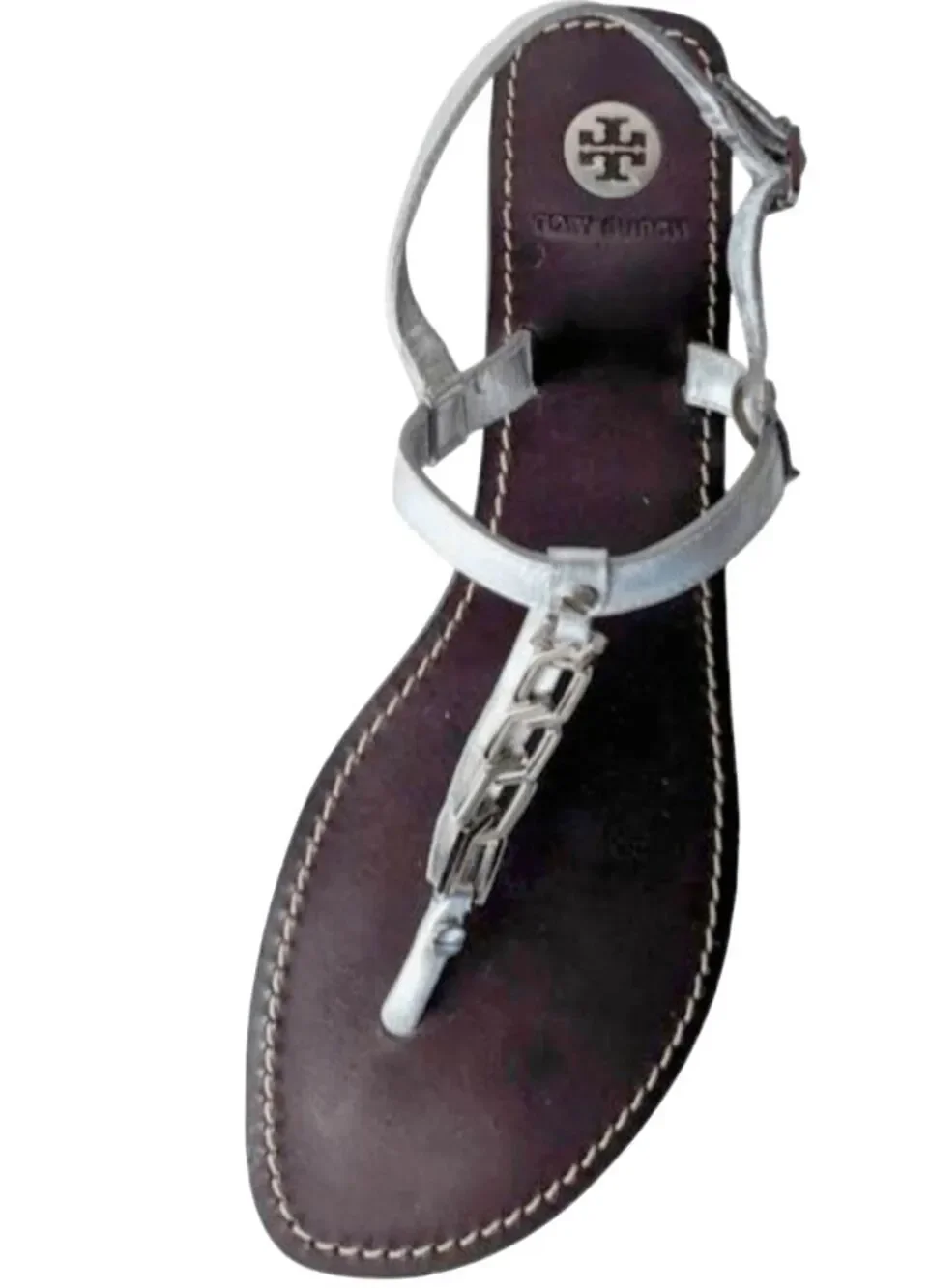 TORY BURCH Alani Chain Link T-Strap Wedge Sandal Size 9.5M